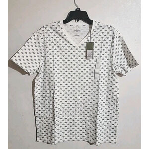 Goodfellow & Co Womens V-Neck Short Sleeve Printed Top True White sz Large
